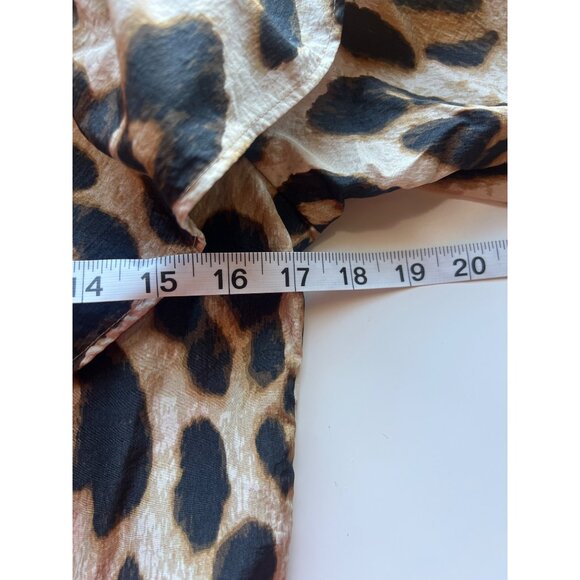 H&M Leopard Print Ruffle Long Sleeve Mini Dress With Bow Back Detail Size Medium - Picture 12 of 13